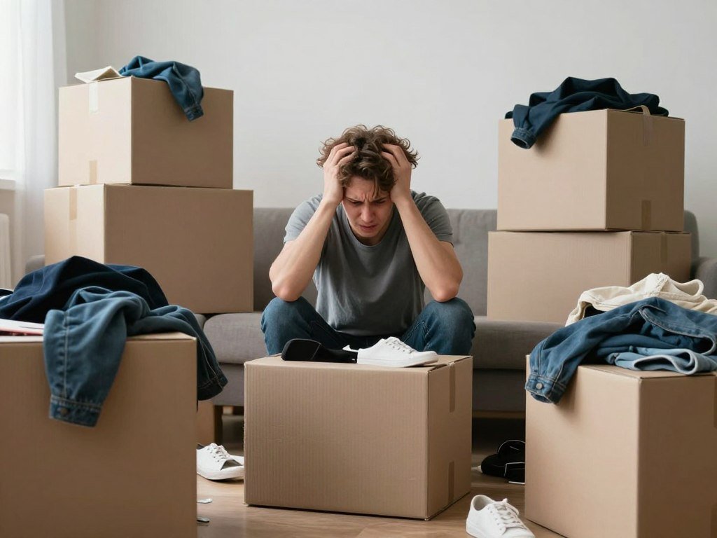 شخص متوتر يحاول تنظيم النقل في اللحظة الأخيرة