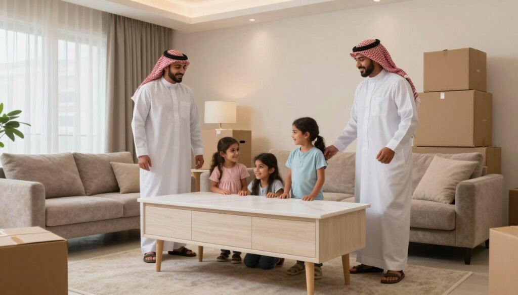 عائلة سعيدة بعد نقل عفش ناجح في جدة
