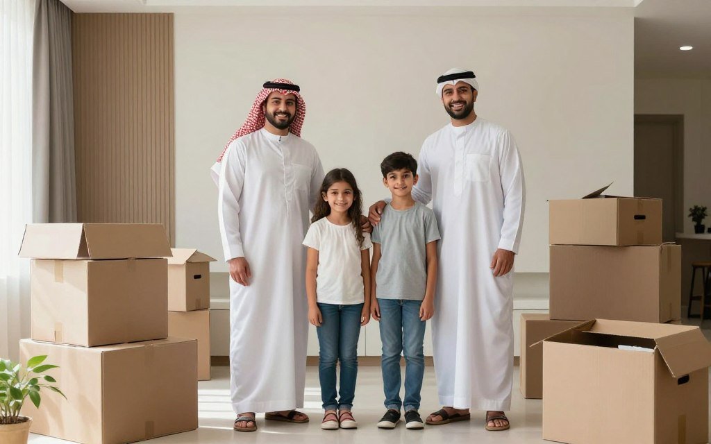 عائلة سعيدة في منزلها الجديد بعد عملية نقل ناجحة