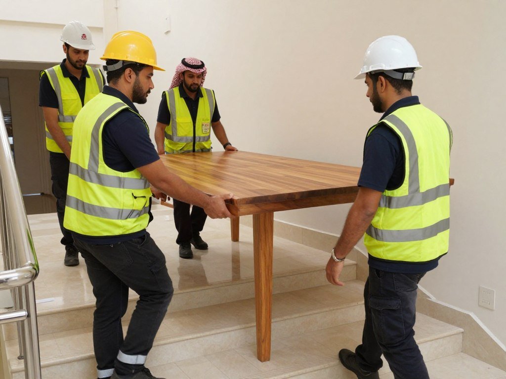 فريق عمل نقل عفش جدة يحمل الأثاث بطريقة آمنة