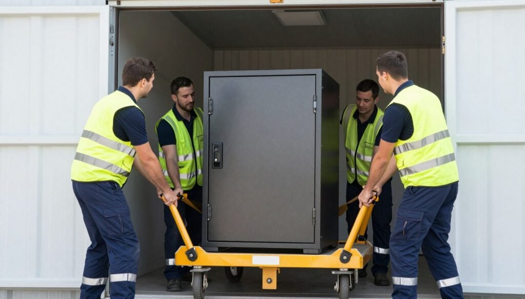 نقل خزانة حديدية ثقيلة باستخدام معدات رفع متخصصة